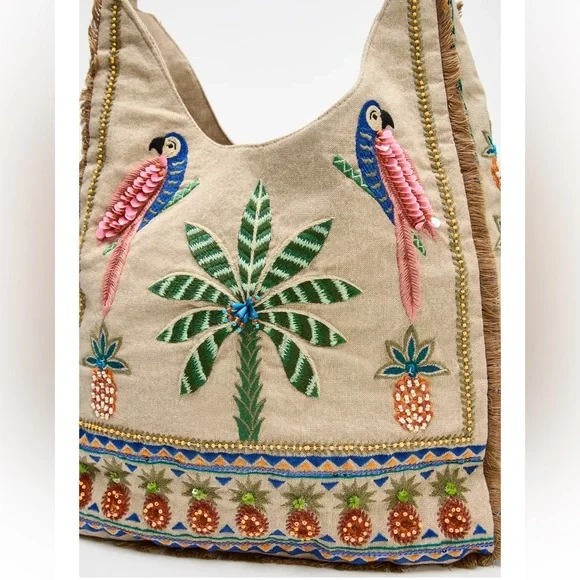 Zara NWT beaded shopper bag 6083/510 - Picture 5 of 9